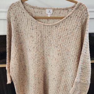 Dress Barn-Beige/Green/Orange Tweed-Open Knit-Scoop Neck-3/4 Sleeve Sweater-3X